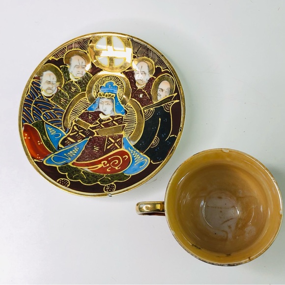Vintage Tea set China Cup & Saucer Japan 4 Men a Woman Satsuma Moriage Gold Trim - Picture 8 of 8